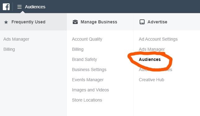 facebook audiences menu